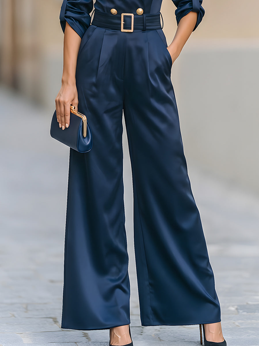 Double Breasted Blazer Style Wide Leg Jumpsuit