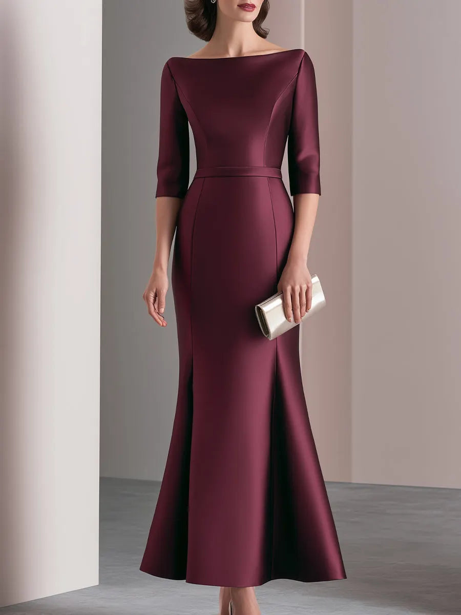 Bateau Neck Structured Satin Mermaid Evening Gown