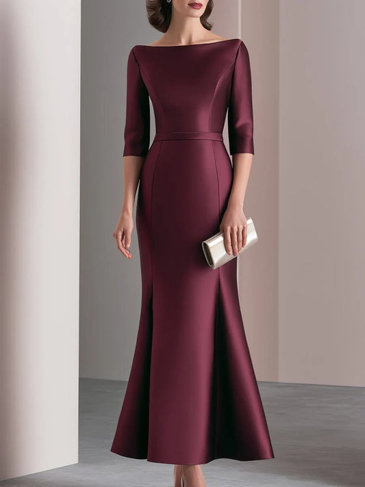 Bateau Neck Structured Satin Mermaid Evening Gown