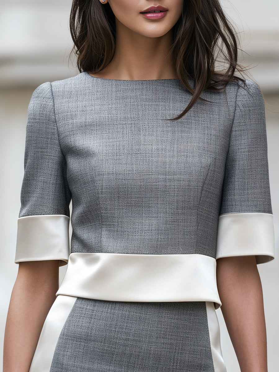 Satin Panel Color-Block Tailored Two-Piece Set