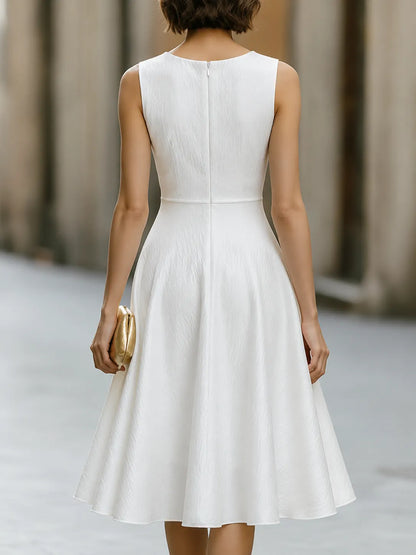 Minimalist Sleeveless Textured Finish Fit-and-Flare Midi Dress