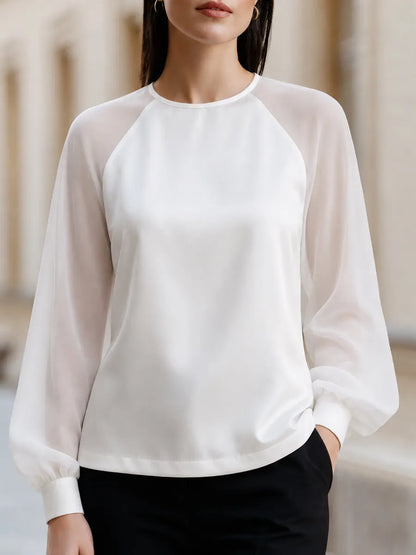 Raglan Chiffon Sleeve Satin Blouse