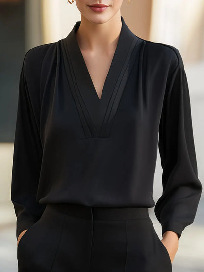 Layered Pleat V-Neck Draped Sleeve Blouse
