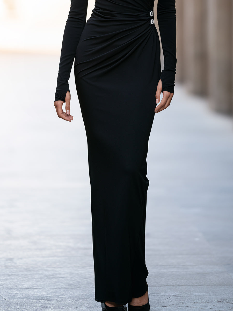 Ide-Ruched Bateau Neck Maxi Dress