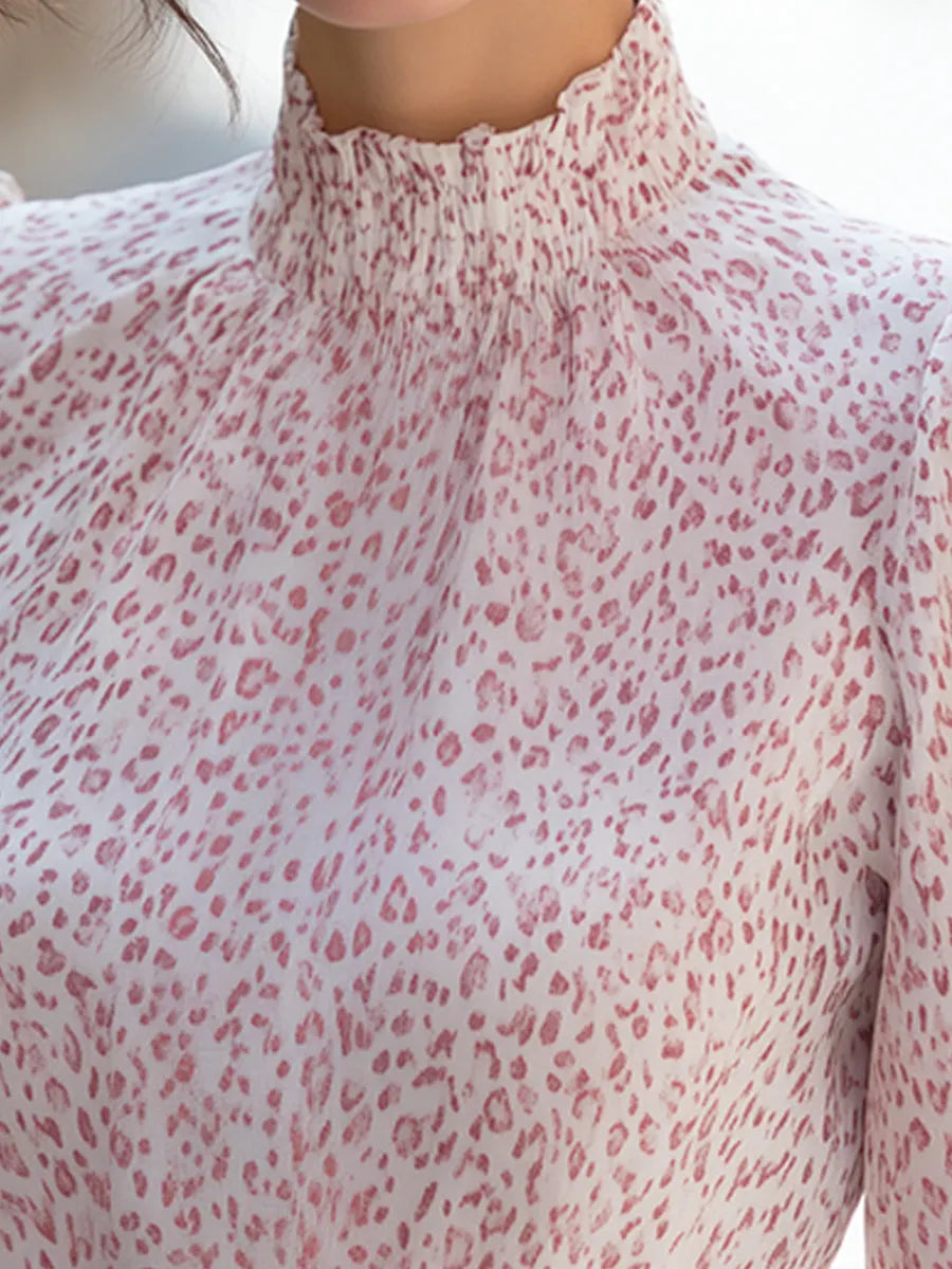 Elegant Printed High Neck Long Sleeve Blouse