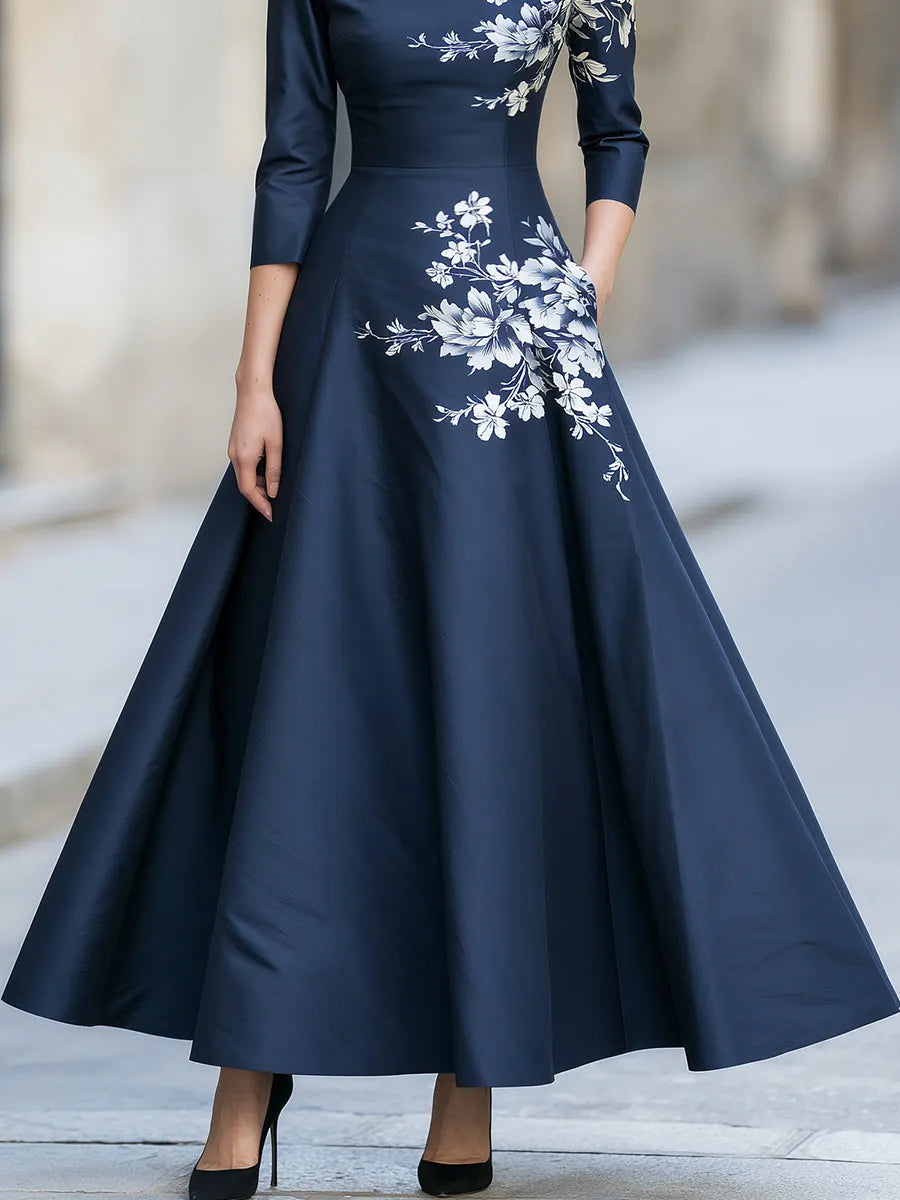 Floral Print Off-Shoulder A-line Midi Dress