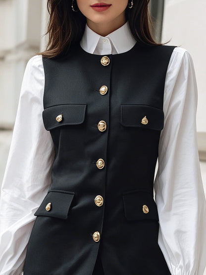 Faux Two-Piece Tailored Top And Mini Skirt Set