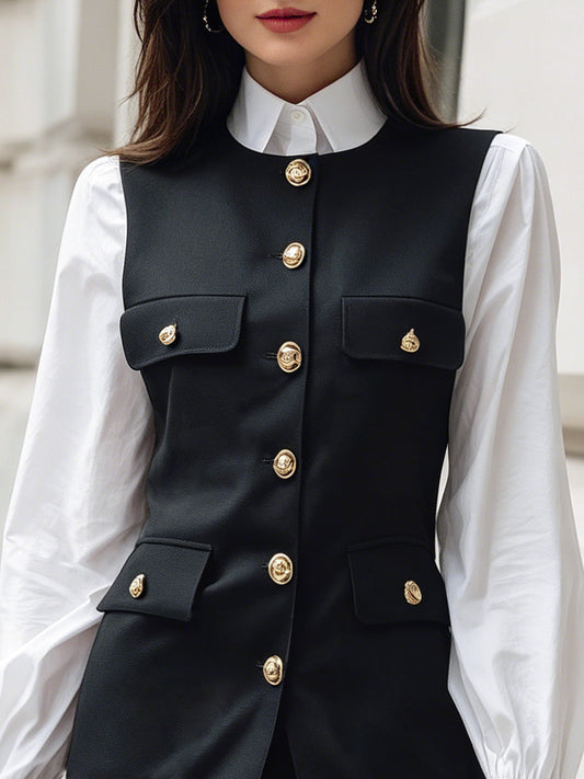 Faux Two-Piece Tailored Top And Mini Skirt Set