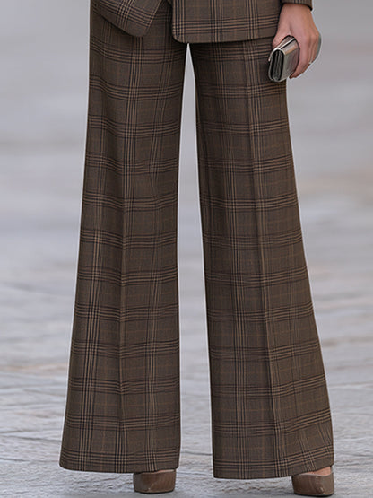 Tailored Plaid Double-Breasted Blazer & Wide-Leg Pants Set