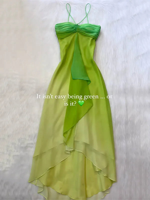gradient Color Sleeveless ruffled Spaghtti-Neck Elegant chiffon Maxi Dresses