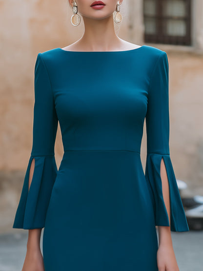 Split-Sleeve Tailored Midi Dress