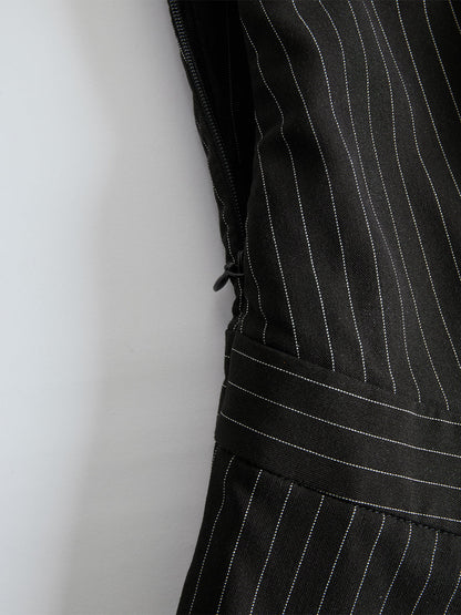 Black Pinstripe Suspender Wide-Leg Jumpsuit