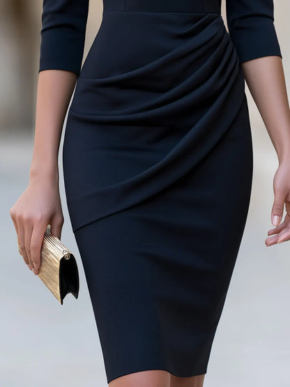 Draped Waist Asymmetric V-Neck Sheath Midi Dress
