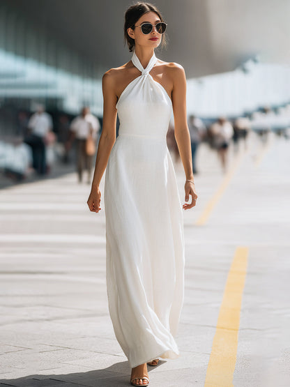 Twist Halter Neck Flowing Maxi Dress