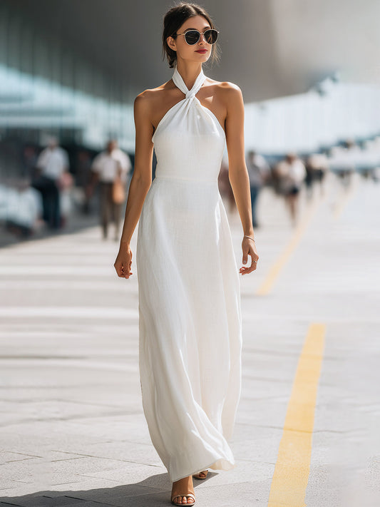 Twist Halter Neck Flowing Maxi Dress
