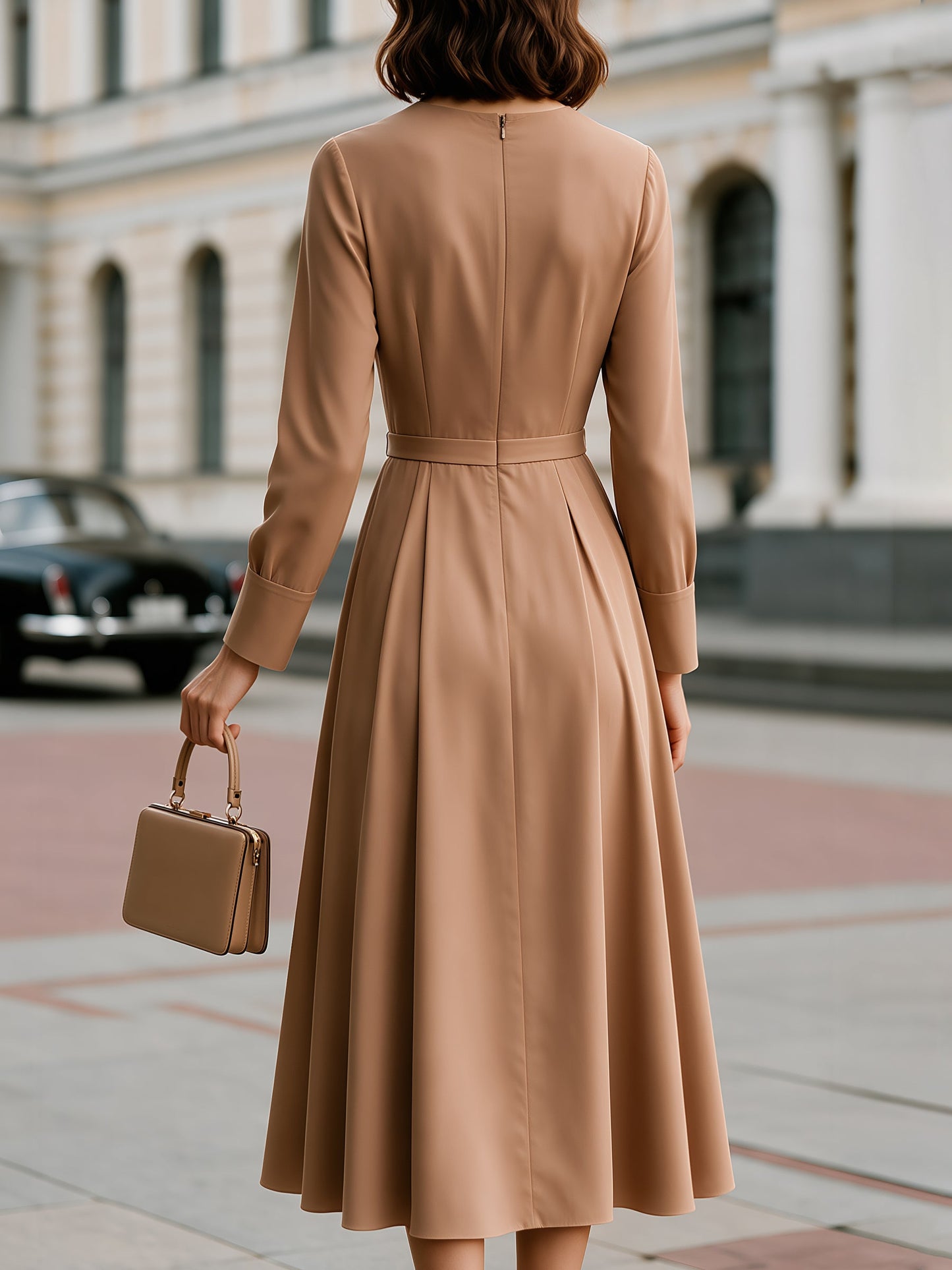 Wool-Texture Cape And A-Line Dress Set