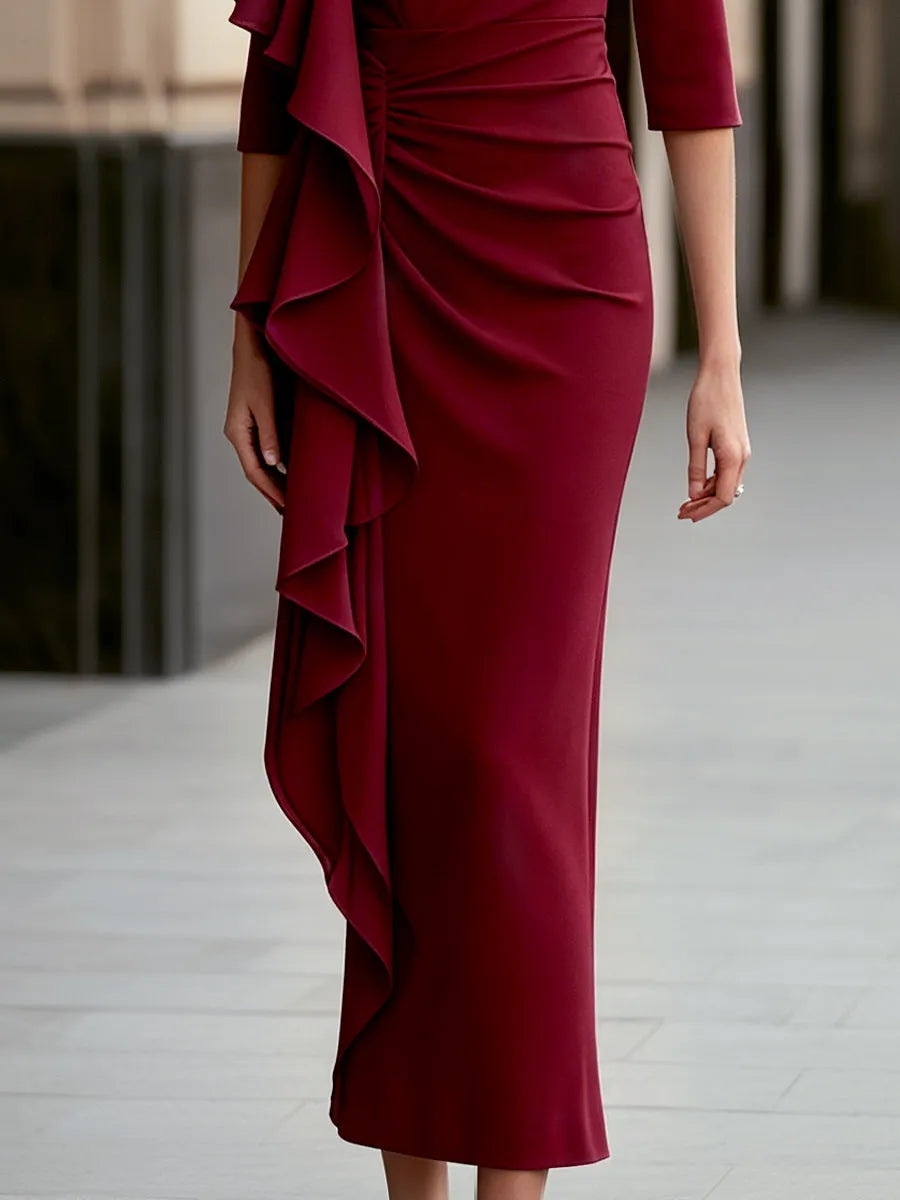 Floral Shoulder Draped Ruffle Detail Maxi Dress
