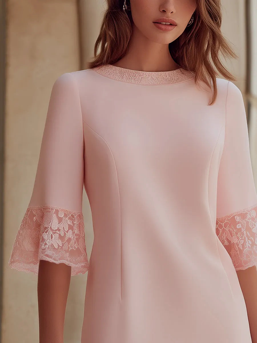 Lace Trim Bell Sleeve Shift Dress