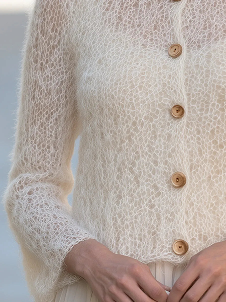 Ivory Mohair Textured Knit Cardigan