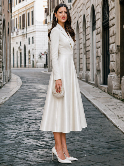 Lapel Blazer Bodice Midi Dress With Full A-Line Skirt