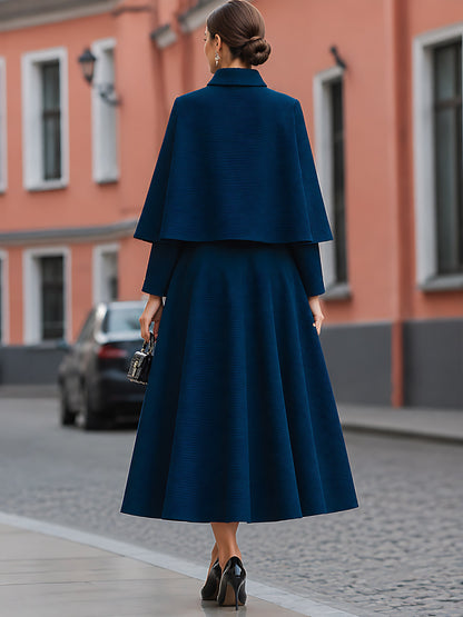Tweed-Texture Cape Jacket And A-Line Dress Set