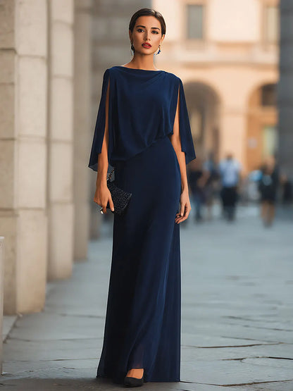 Cape Overlay Draped Maxi Dress