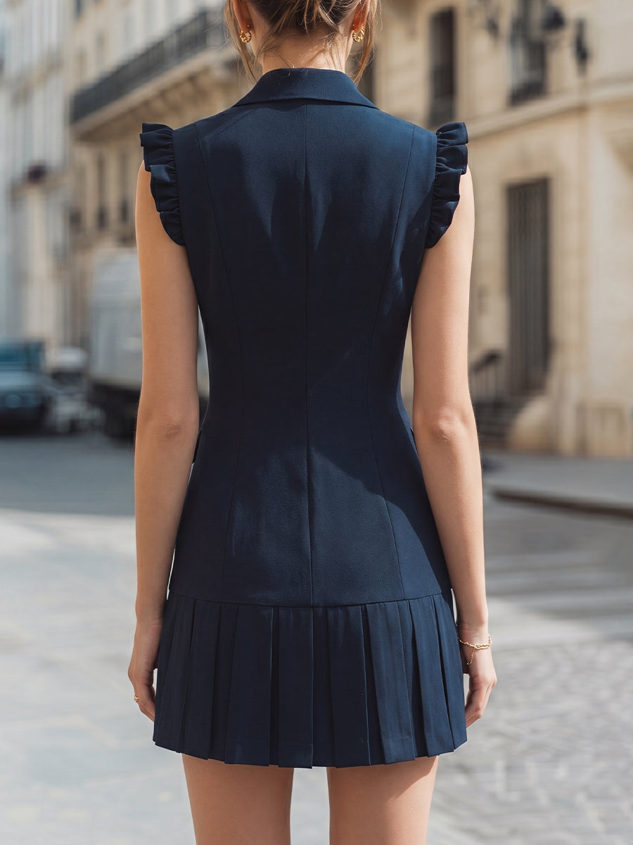 Ruffled Sleeveless Tailored Pleated Blazer Mini Dress