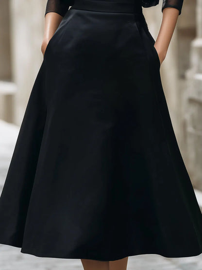 Mesh Sleeve Cropped Blazer & Strapless Satin A-Line Midi Dress Two-Piece