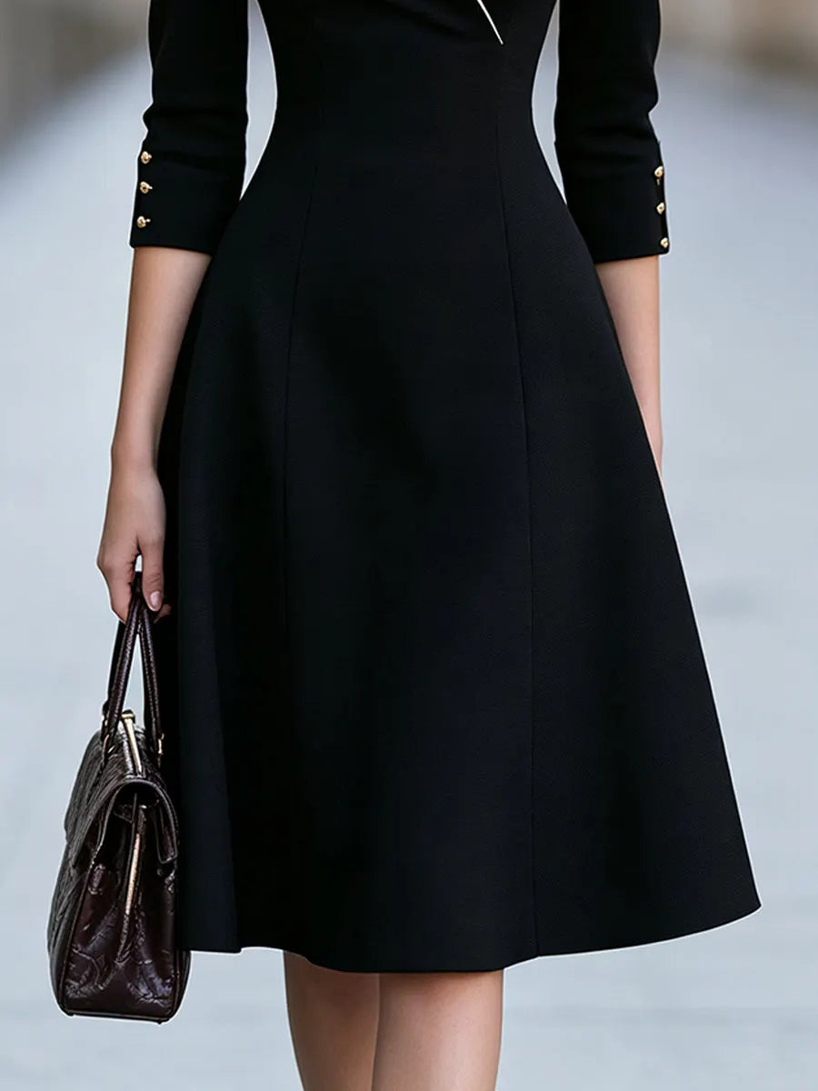 Contrast Collar A-Line Midi Dress