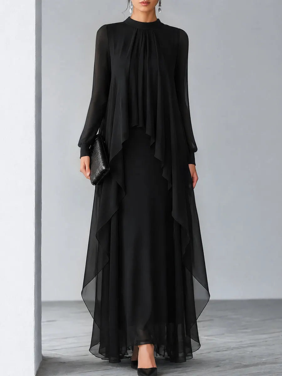 Relaxed Flowing Layered Chiffon Maxi Dress