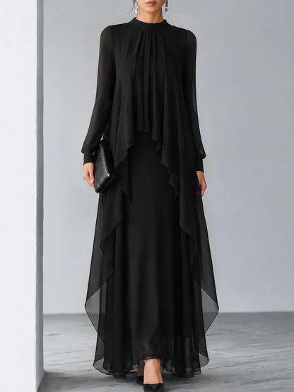 Relaxed Flowing Layered Chiffon Maxi Dress