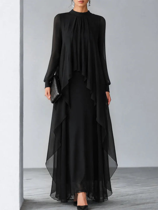 Relaxed Flowing Layered Chiffon Maxi Dress