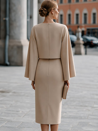 Cape-Sleeve Top and Pencil Skirt Set