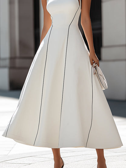 Halter Neck Cutout Panel A-Line Midi Dress