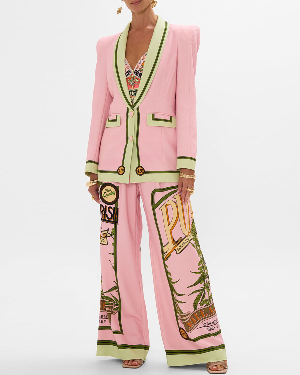 Peaked Shoulder Blazer and Pant Two-piece set