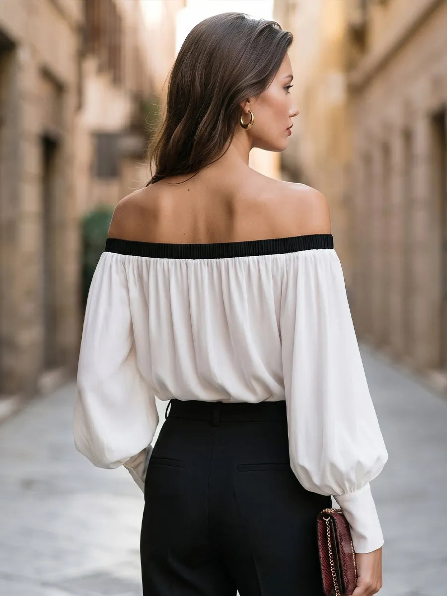 Elegant Off-Shoulder Balloon Sleeve Blouse