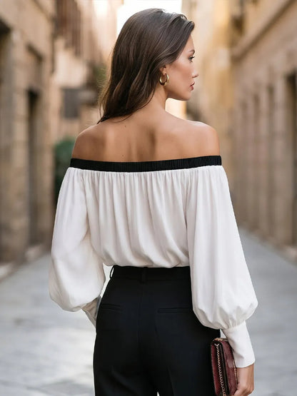 Elegant Off-Shoulder Balloon Sleeve Blouse