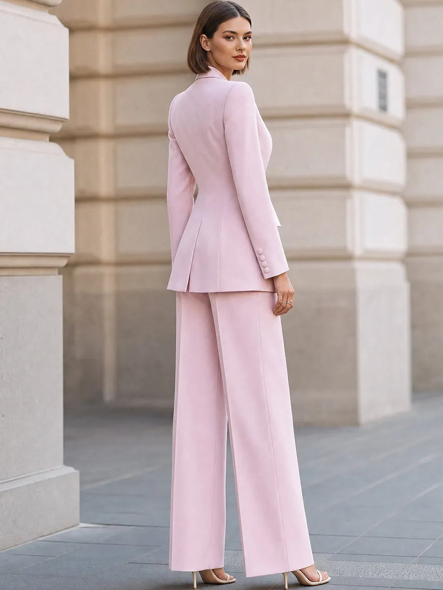 Sculpted Square-Neck Blazer And Wide-Leg Pants Set