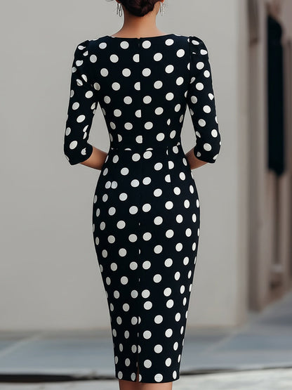 Black & White Polka Dot Midi Sheath Dress
