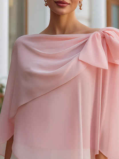 Asymmetric Bow Draped Chiffon Blouse