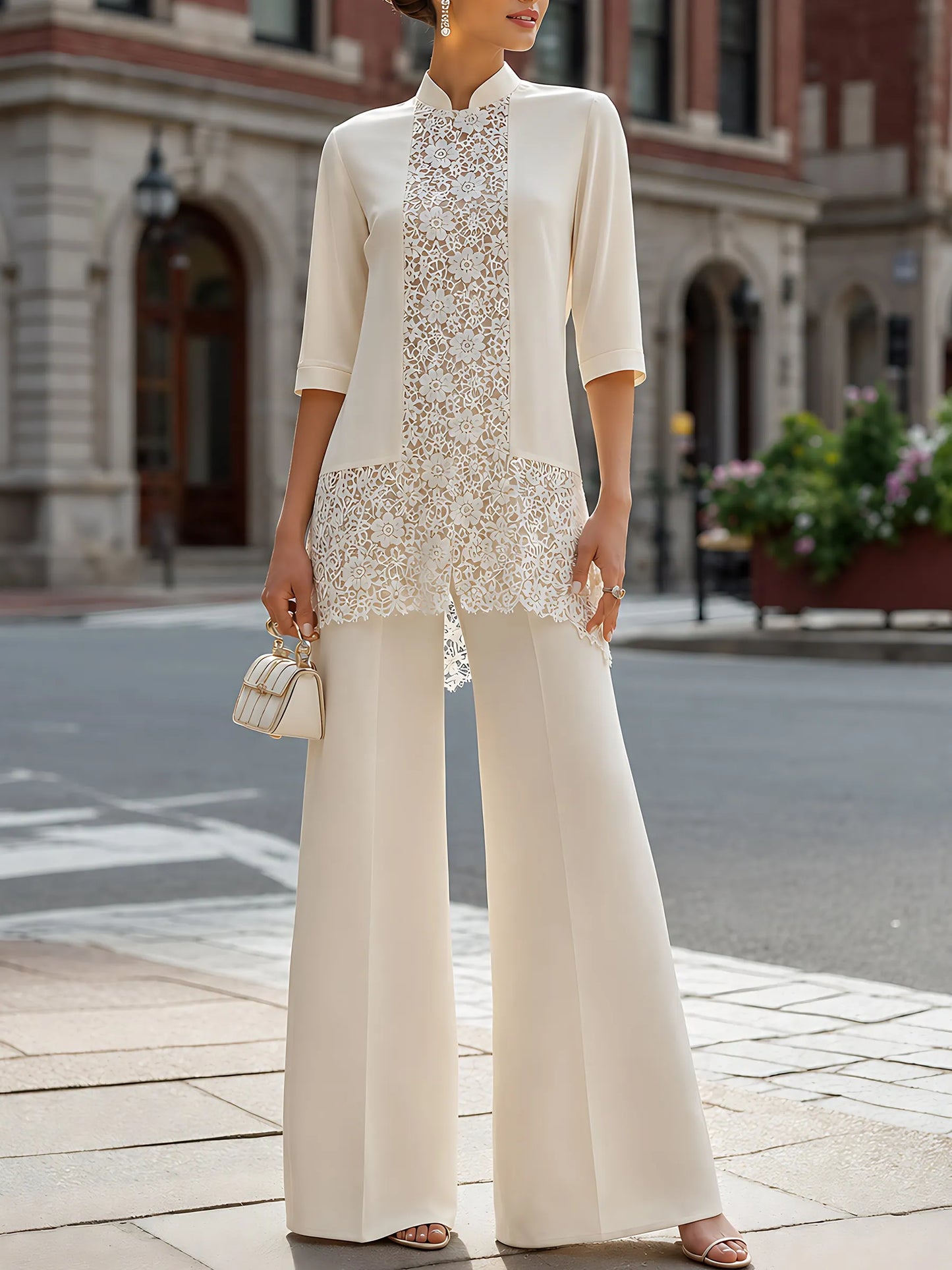 Lace Panel Wide-Leg Jumpsuit