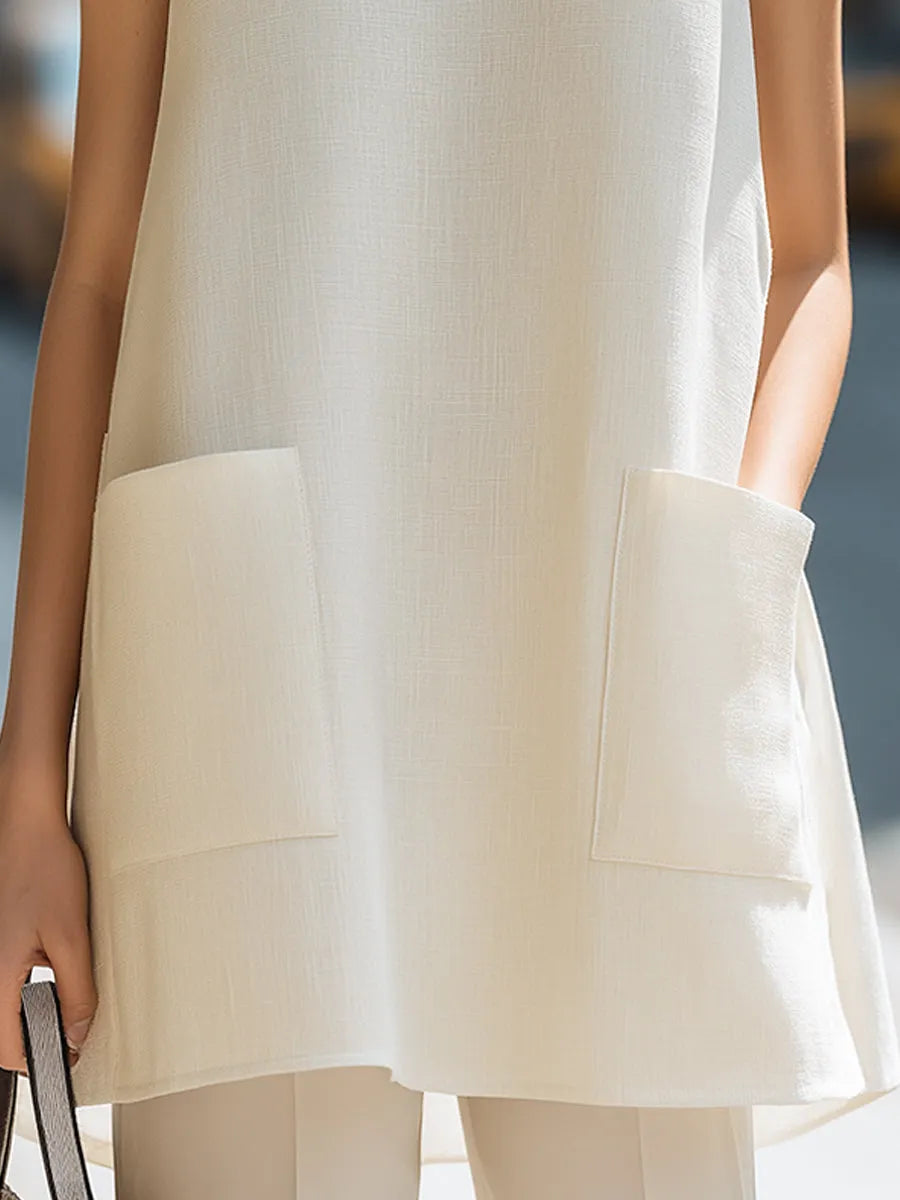 Sleeveless Oversized Pocket Minimalist Tunic Top