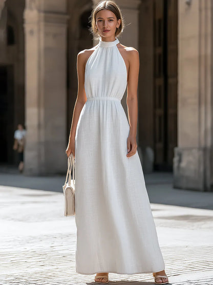 Sleeveless Halter Neck Flowing Maxi Dress