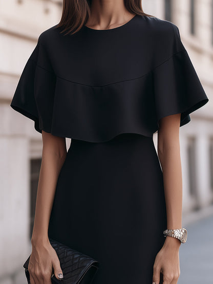 Elegant Cape Sleeve Mermaid Midi Dress