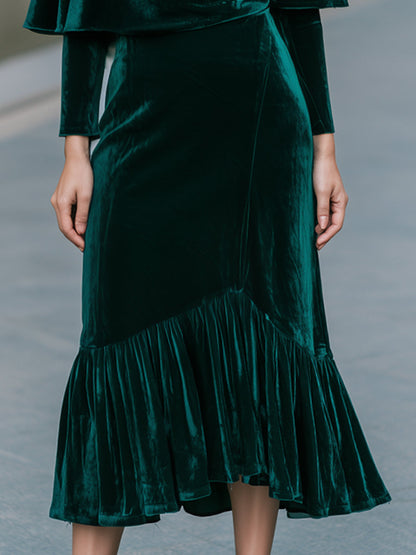 Draped Cape Sleeve Velvet Midi Dress