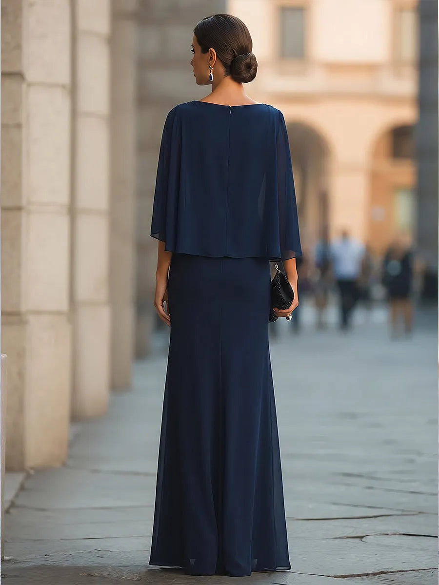 Cape Overlay Draped Maxi Dress
