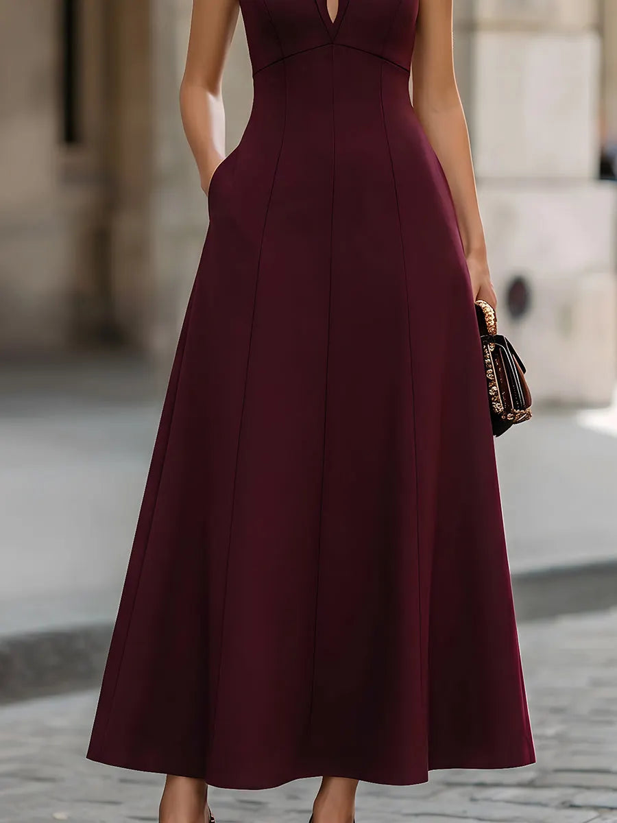 Sophisticated Sleeveless Burgundy Maxi Dress