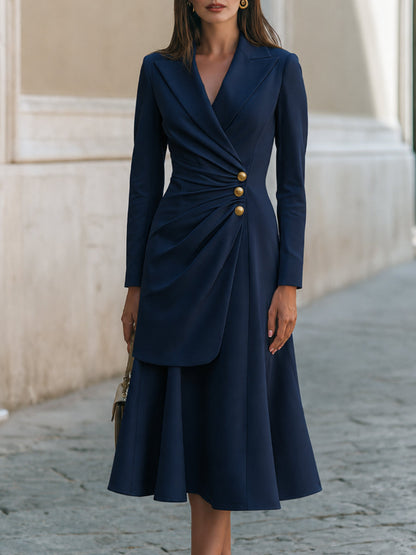 Ruched Blazer-Style A-Line Midi Dress