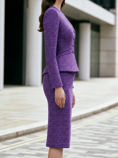 Textured Peplum Jacket And Pencil Skirt Set