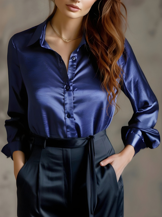 Blusa Elegante de Cetim Manga Longa